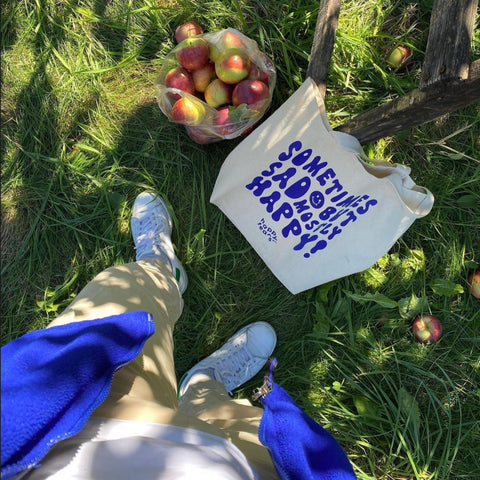 'sometimes sad, but mostly happy' canvas tote