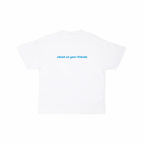'check on your friends' heavyweight oversized white tee
